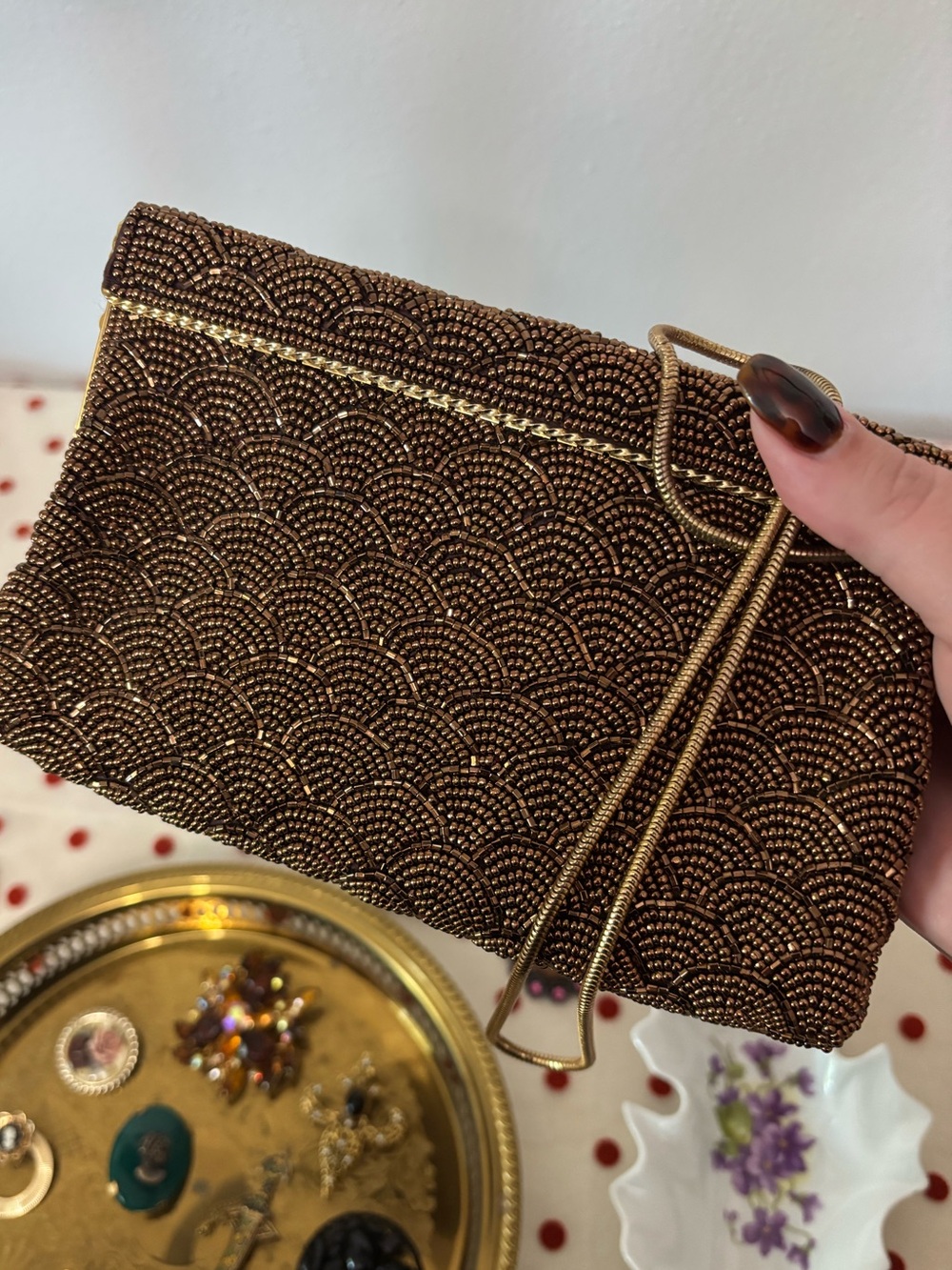 Vintage Bronze Beaded Evening Purse